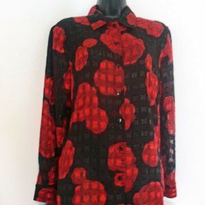 NOTATIONS BLACK WITH ROSES  BUTTON BLOUSE SIZE M